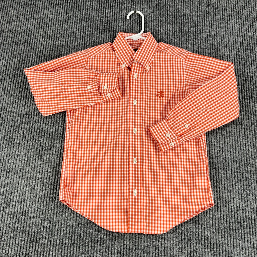 Brooks Brothers Shirt Boys XS Extra Small Orange Check Long Sleeve Button Down - Picture 3 of 13